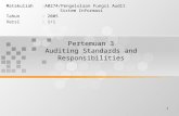 1 Pertemuan 3 Auditing Standards and Responsibilities Matakuliah:A0274/Pengelolaan Fungsi Audit Sistem Informasi Tahun: 2005 Versi: 1/1.