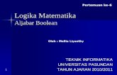 Logika Matematika - Home Page - Blog Unpasblogs.unpas.ac.id/ririnda/files/2012/09/6Aljabar-Boolean.pdf · Aljabar Boolean TEKNIK INFORMATIKA UNIVERSITAS PASUNDAN TAHUN AJARAN 2010/2011