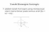 Tanah Homogen Isotropis · • adalah tanah homogen yang mempunyai nilai k sama besar pada semua arah (kx = kz = ks) . kx x ks s kz z. Tanah Homogen Anisotropis ... koefisien permeabilitas