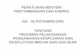 PERATURAN MENTERI PERTAMBANGAN DAN ENERGI · peraturan menteri pertambangan dan energi tentang pedoman pelaksanaan pengawasan eksplorasi dan eksploitasi minyak dan gas bumi no. 02.p/075/mpe/1992