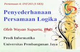 Pertemuan 4: INF203 (3 SKS) Penyederhanaan Persamaan Logikaocw.upj.ac.id/files/Handout-INF203-Penyederhanaan-Persamaan-Logika...Persamaan Logika Oleh Wayan Suparta, PhD Prodi Informatika