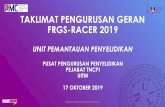 TAKLIMAT PENGURUSAN GERAN FRGS-RACER 2019 · taklimat pengurusan geran frgs-racer 2019 unit pemantauan penyelidikan pusat pengurusan penyelidikan pejabat tncpi uitm 17 oktober 2019