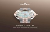 Datejust 41 - Rolex · Datejust 41 dalam Rolesor Everose menampilkan pelat jam lapisan kerang mutiara putih tampil dengan berlian dan tali jam Jubilee. Pelat jamnya menampilkan Berlian