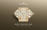 Day-Date 36 · Oyster Perpetual Day-Date 36 dalam 18 Karat emas kuning dengan dail Berlian berturap, bezel Berjelajur dan rantai President. Day-Date adalah jam tangan pertama di dunia