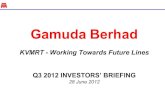 Gamuda Berhad · 2012. 6. 29. · BALANCE SHEET SUMMARY (RMmil) As at 30 Apr ’12 As at 31 Jan ’12 Current Assets 4,585.2 4,282.3 Current Liabilities 2,071.2 2,130.7 Current Ratio