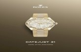 Datejust 31 - Rolex...Datejust 31 ini dalam Emas kuning 18 karat menampilkan pelat jam bertabur berlian, dengan kupu-kupu lapisan kerang mutiara putih, dan tali jam President. Pantulan