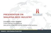 PRESENTATION ON MALAYSIA MICE INDUSTRY · 2019. 9. 17. · MALAYSIA MICE INDUSTRY ZULKEFLI HAJI SHARIF CHIEF EXECUTIVE OFFICER MALAYSIA CONVENTION & EXHIBITION BUREAU 1 . Malaysia