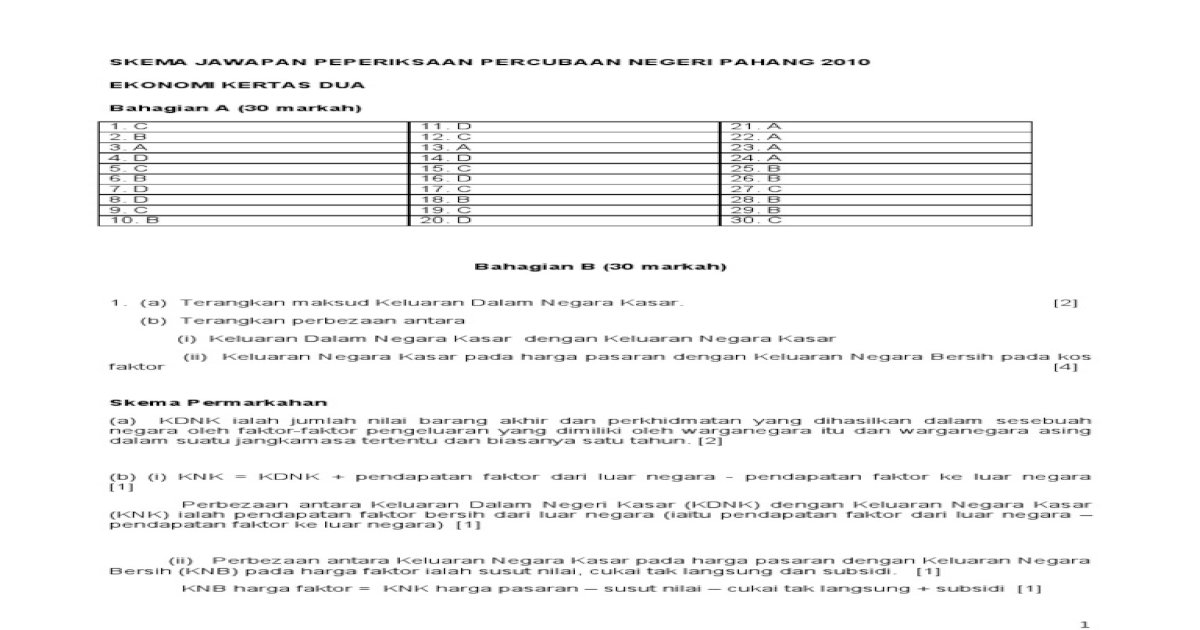 PERCUBAAN STPM PAHANG 2010 EKONOMI 2 SKEMA - [Download PDF]