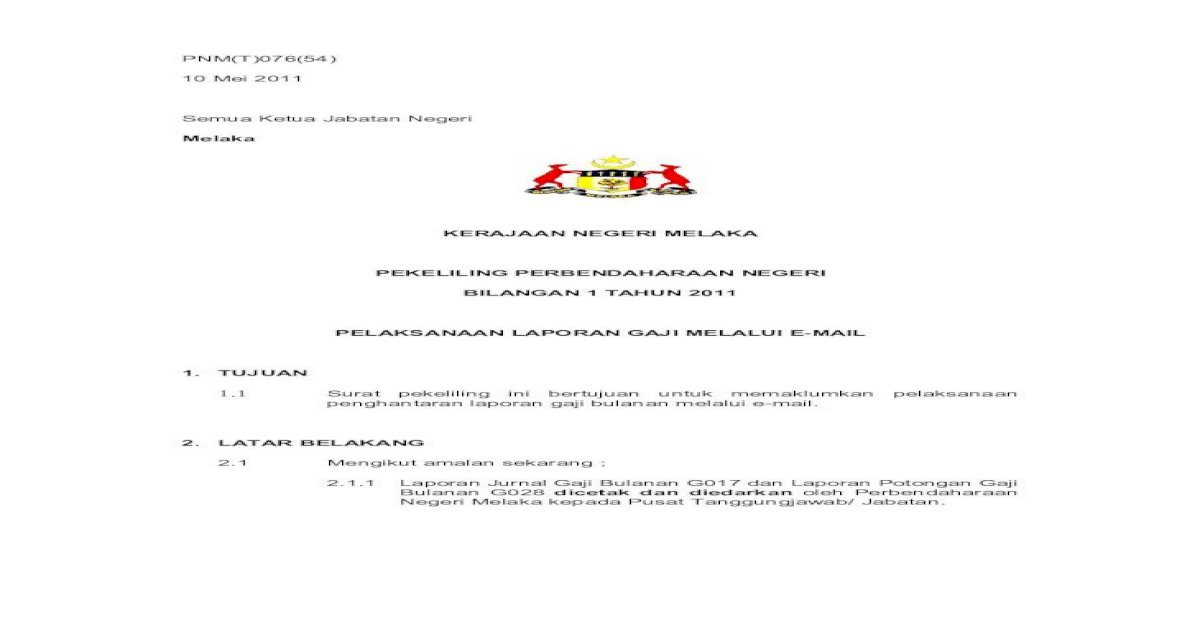 Surat Rasmi Kerajaan Negeri Melaka / Jabatan Kewangan Dan ...